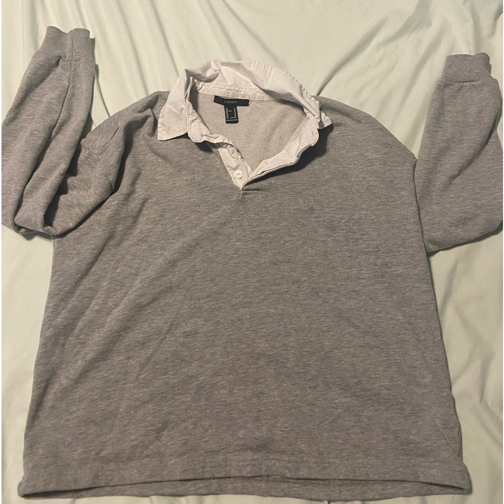 DEAD STOCK Oversized Academia Grey Collared Sweater, Preppy, Cute, Chic Coquette